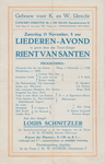 716259 Programma van een Liederen-Avond te geven door den Tenor-Zanger Rient van Santen (1882-1943) in het Gebouw voor ...